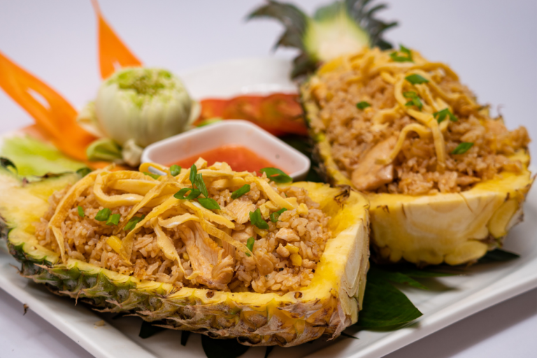 Bay Char Mnos Sach Chhruk-Fried Rice Pineapple with Pork and Egg.