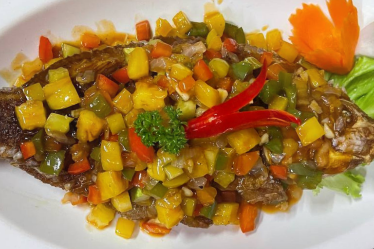 Trey Kro hom Chhuor Earm-Deep Fried Red Fish Sweet Sour Sauce